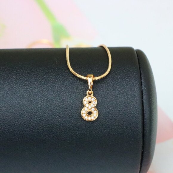 "Rose Gold Number 8 Pendant with Crystals – 18K Gold Plated Charm, XPPT1348 - Picture 2 of 13